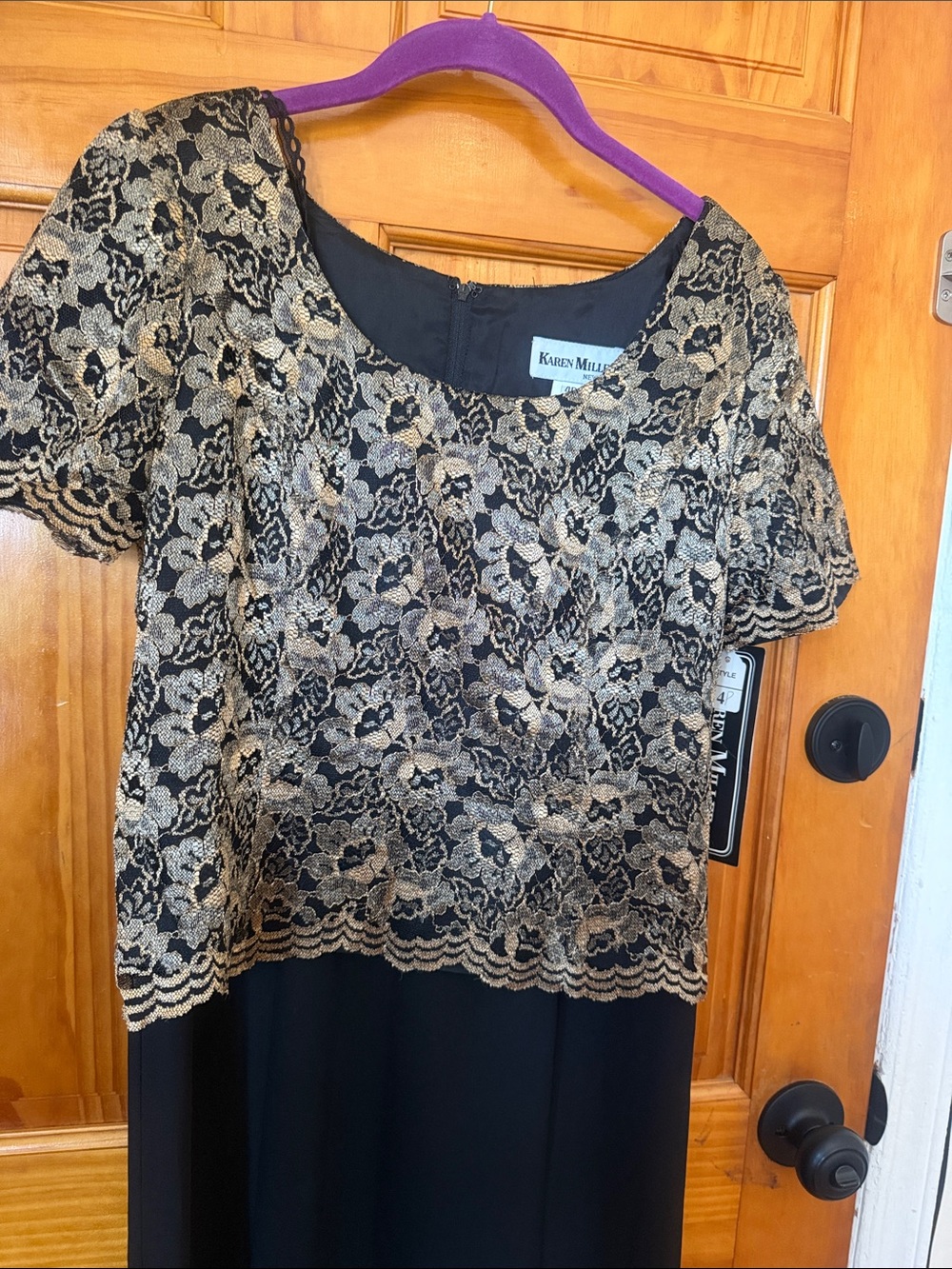 Karen Millen Black and Gold Lace Evening Dress